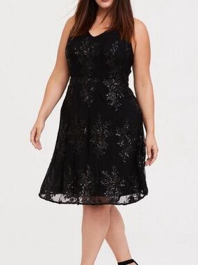 Torrid Special Occasion Black Sequin Skater Dress